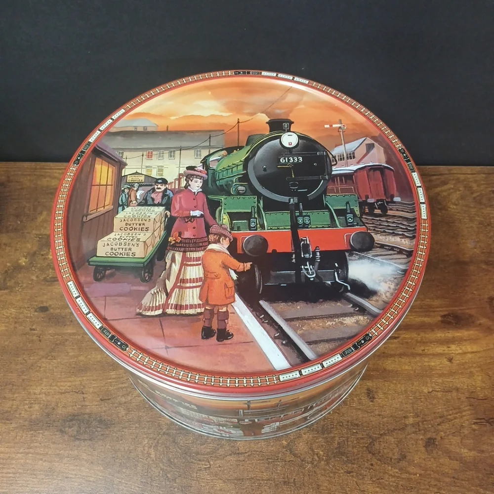 Jacobsen's Trains Imported Danish Butter Cookie Collectible Tin, Empty 9 x 6.25
